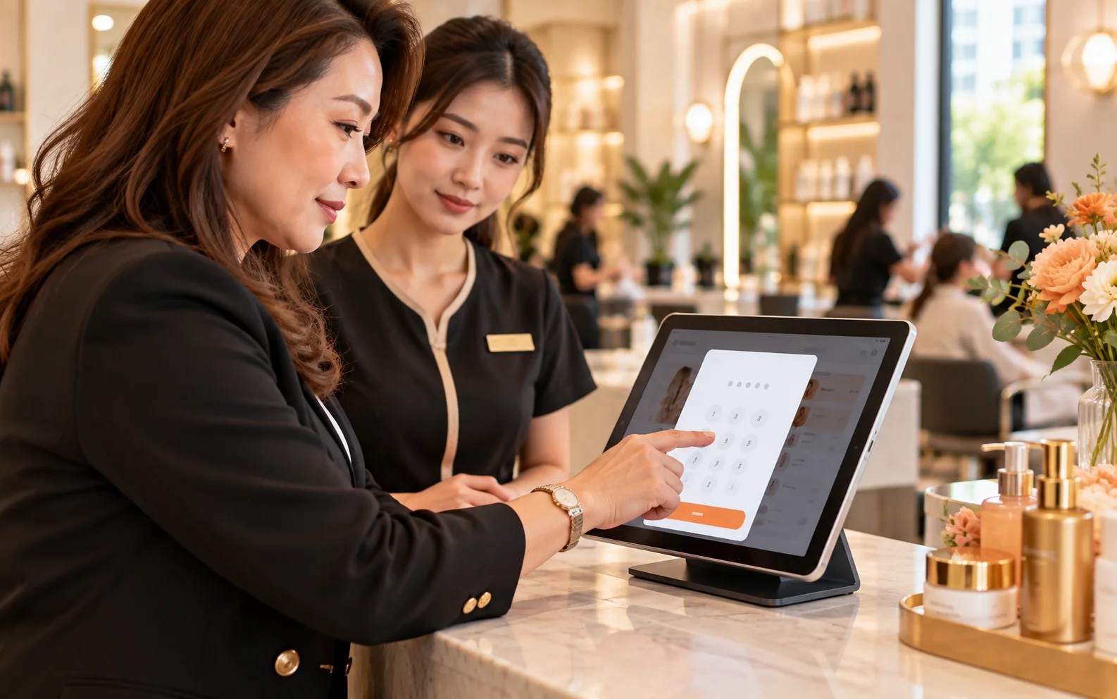 The manager enters a PIN to approve an extra discount requested by staff