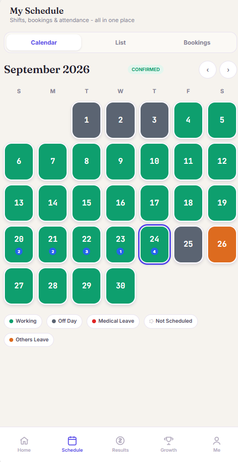 Staff App roster calendar